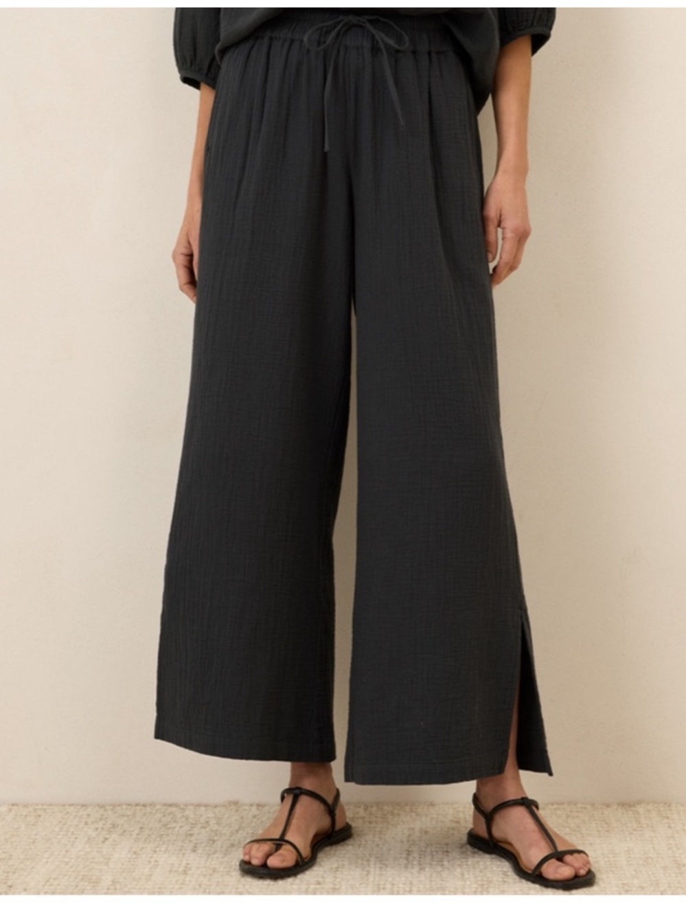 PACT Organic Coastal Double Gauze Split Hem Pants XL Lagenlook Resort Wide Leg